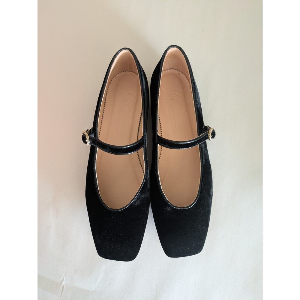 J Crew Anya Mary Jane Flats in Black Velvet Size 7.5 Ballet Buckle Square Toe - Picture 5 of 10